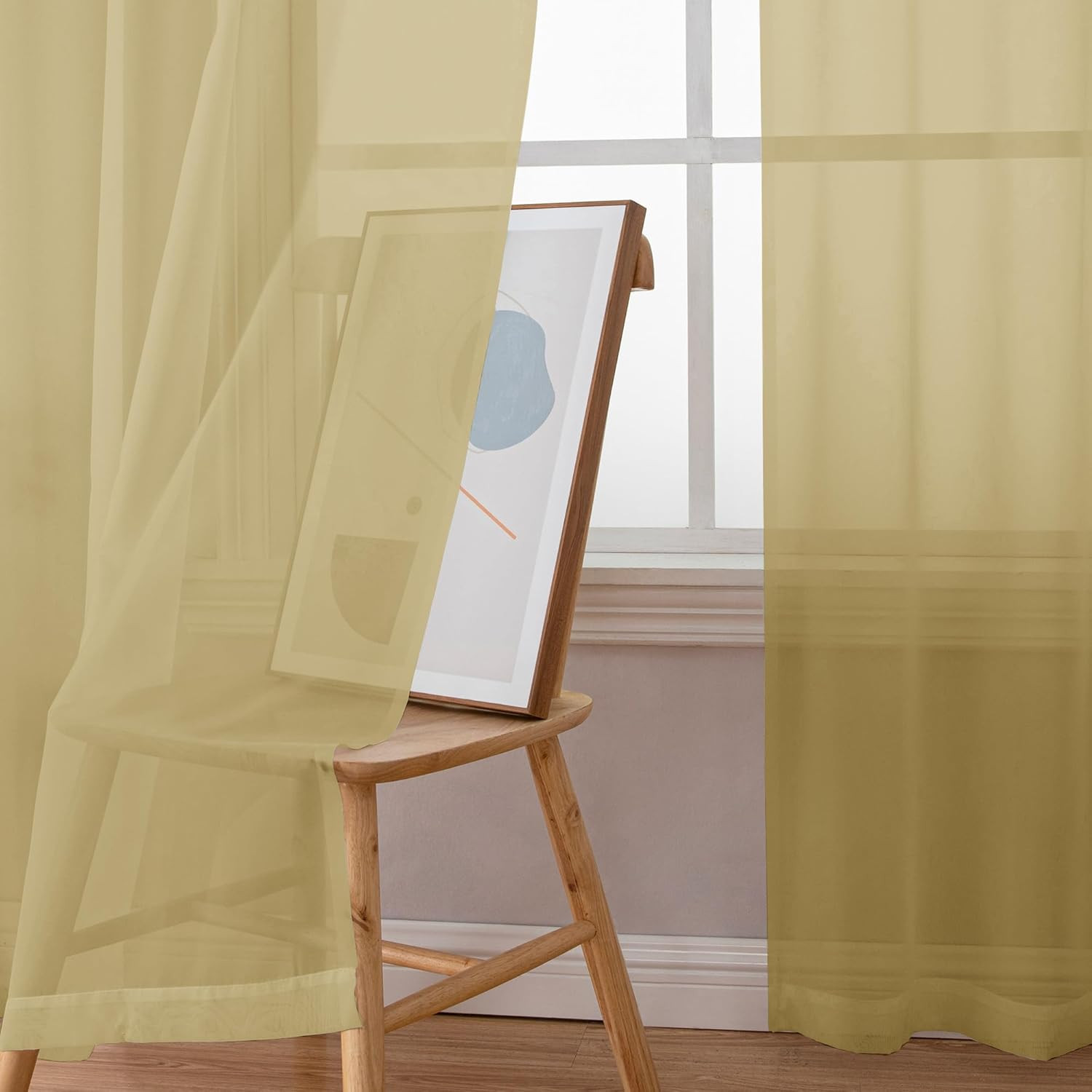 Short Sheer Curtains 45 Inch Length for Small 42″W X 45″L (Pack of 2) Gold