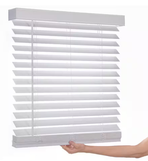 HOME DECORATORS COLLECTION WHITE CORDLESS FAUX WOOD BLINDS – WHITE