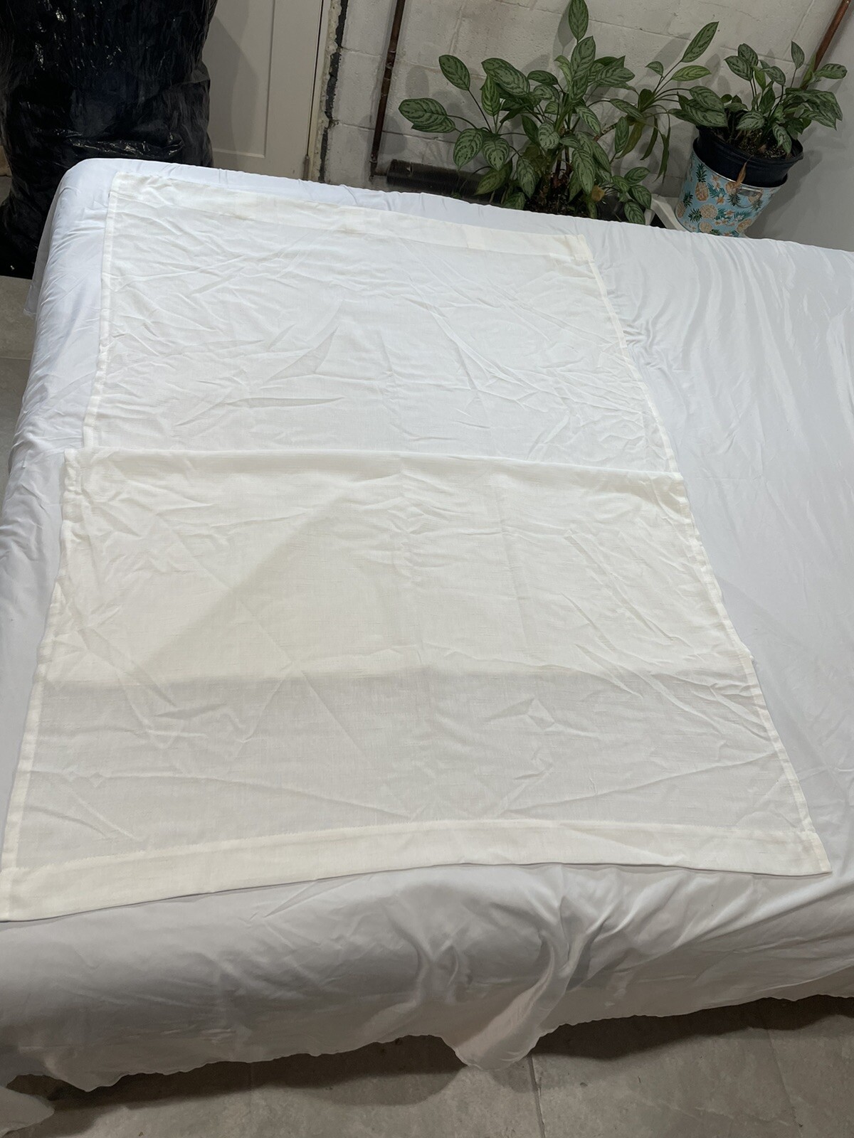 sheer 2 panel white linen rod pocket curtains 37in W x 84in L