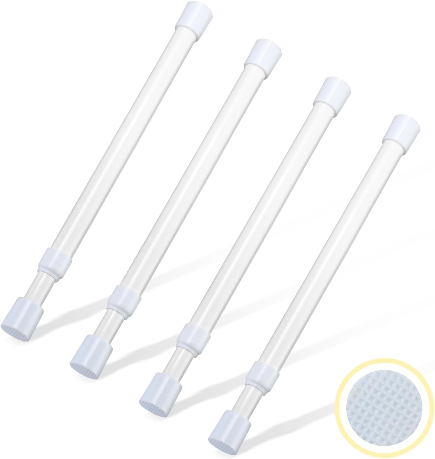 4 Pack Small Tension Rods 10″-15.7″ Adjustable Spring Curtain Rod White