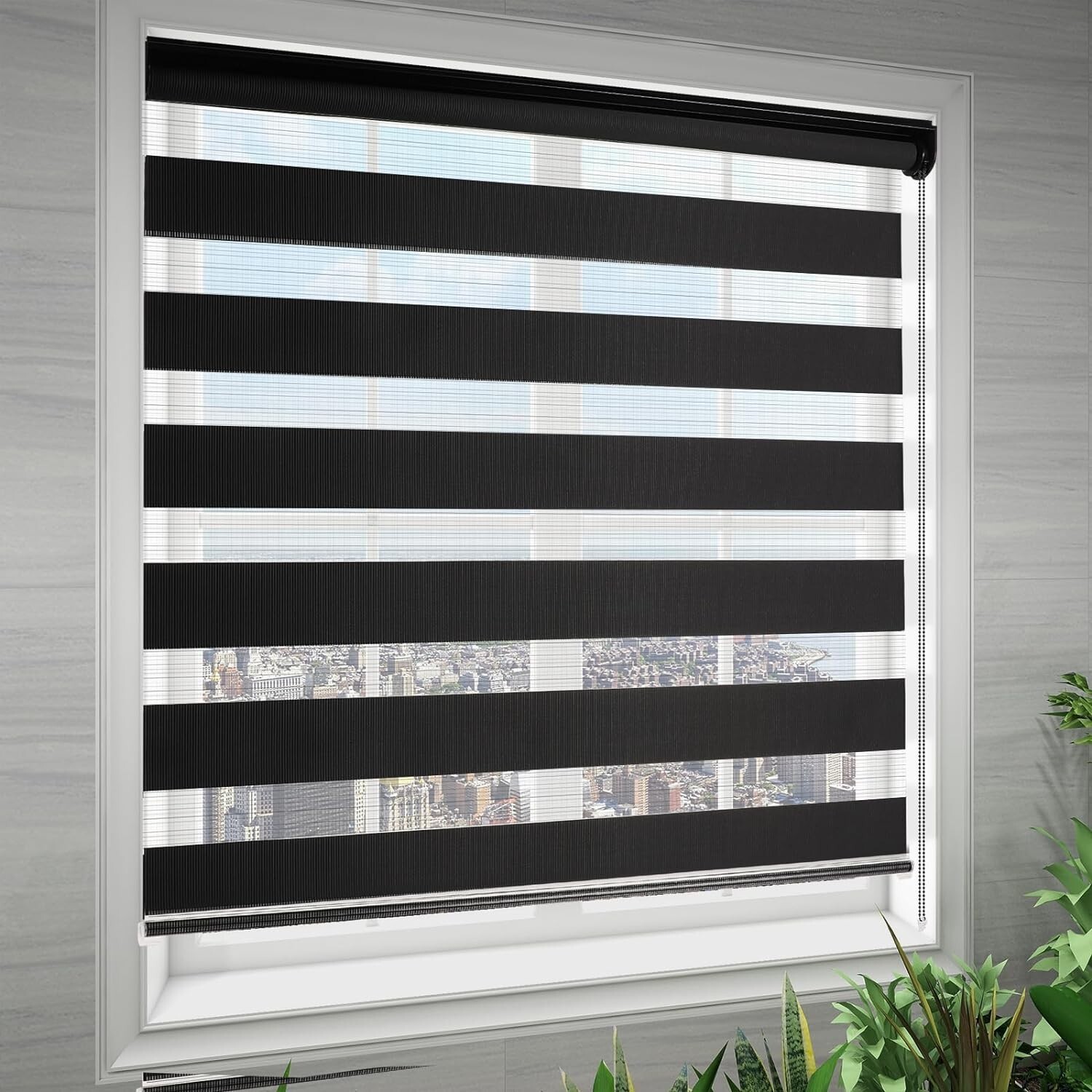 Zebra Blinds for Windows Dual Layer Roller Window Shades 41”x72” Black