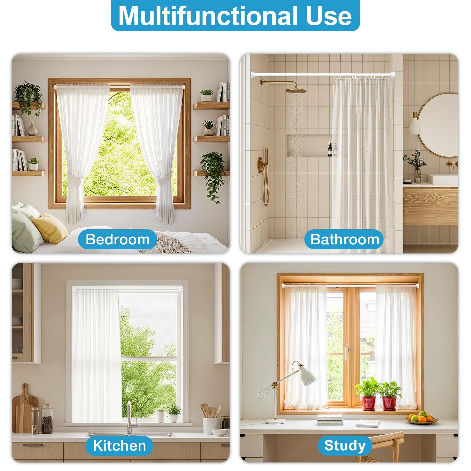 Adjustable Tension Curtain Rod 31-76 inch,Spring 31″ to 75″-1Pcs, White