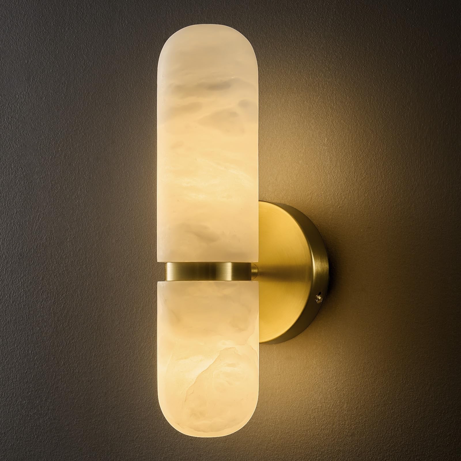 Natural Alabaster Brass Wall Sconce – Modern Luxury Spanish Stone Cylinder Sc…