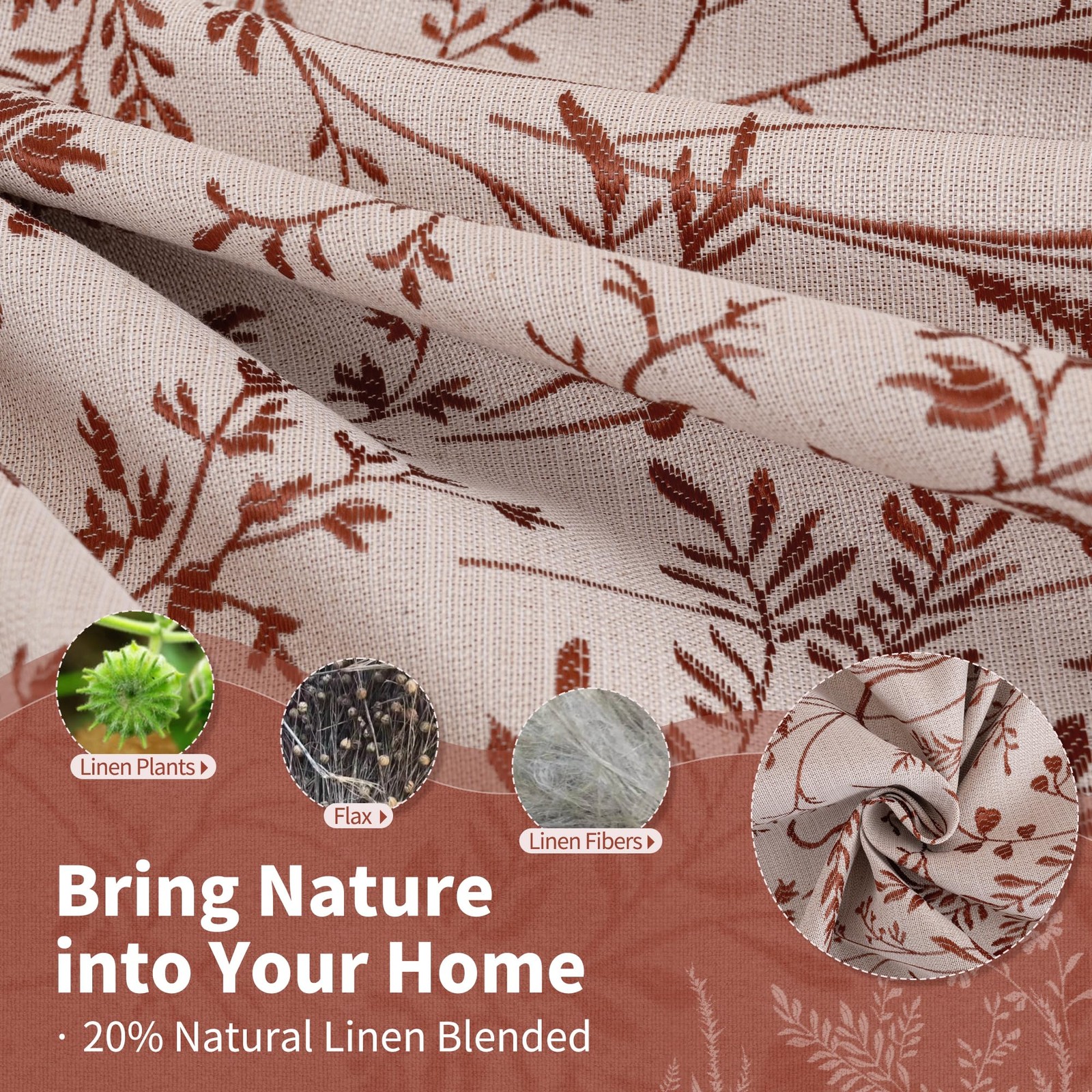Bgment Linen Curtains For Living Room 84 Inches Long – Fall Jacquard Botanical