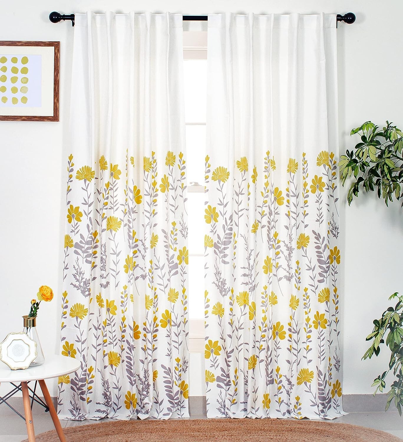 100% Cotton, Room Darkening Curtains with Floral Print for Door, 7 Feet