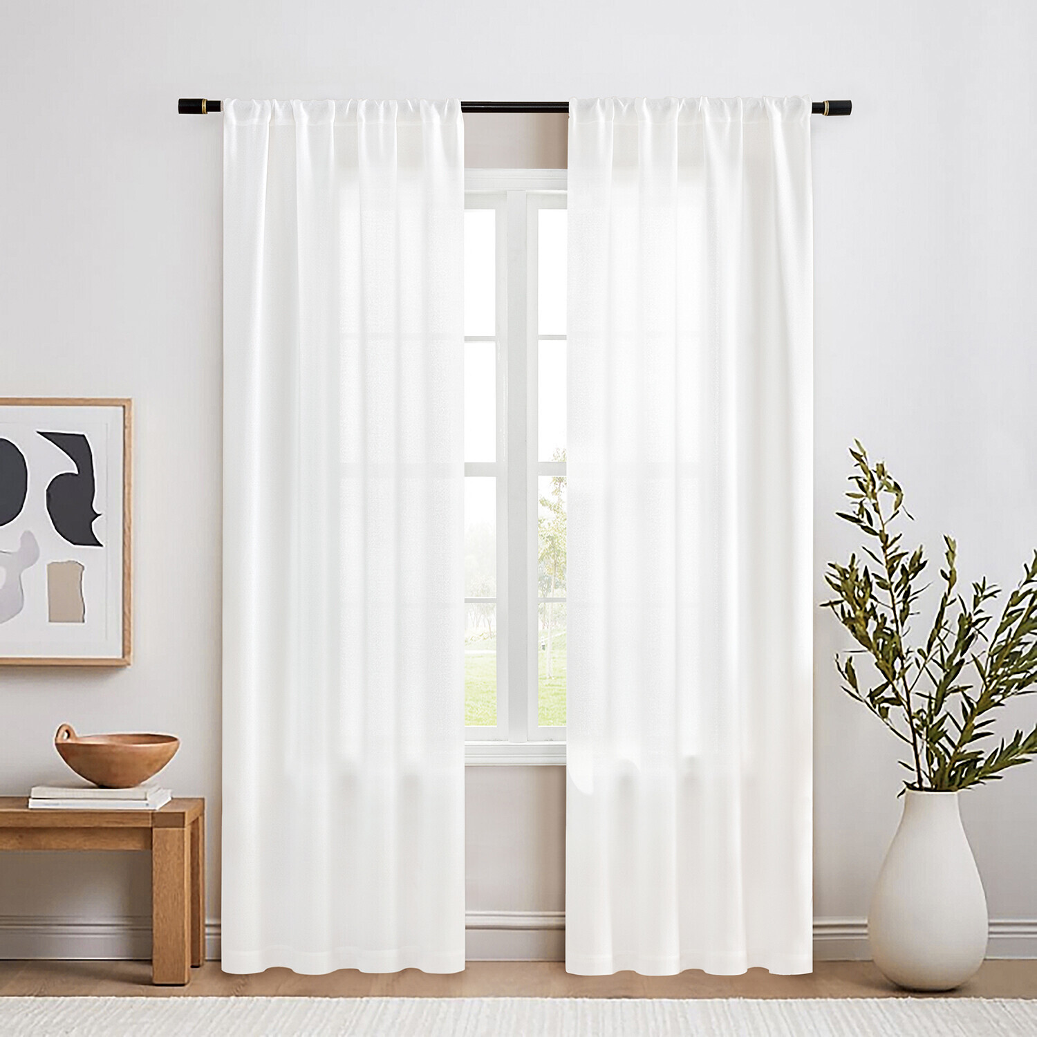 2 Panels Natural Linen Curtains Light Filtering Semi Sheer Window Drapes Bedroom