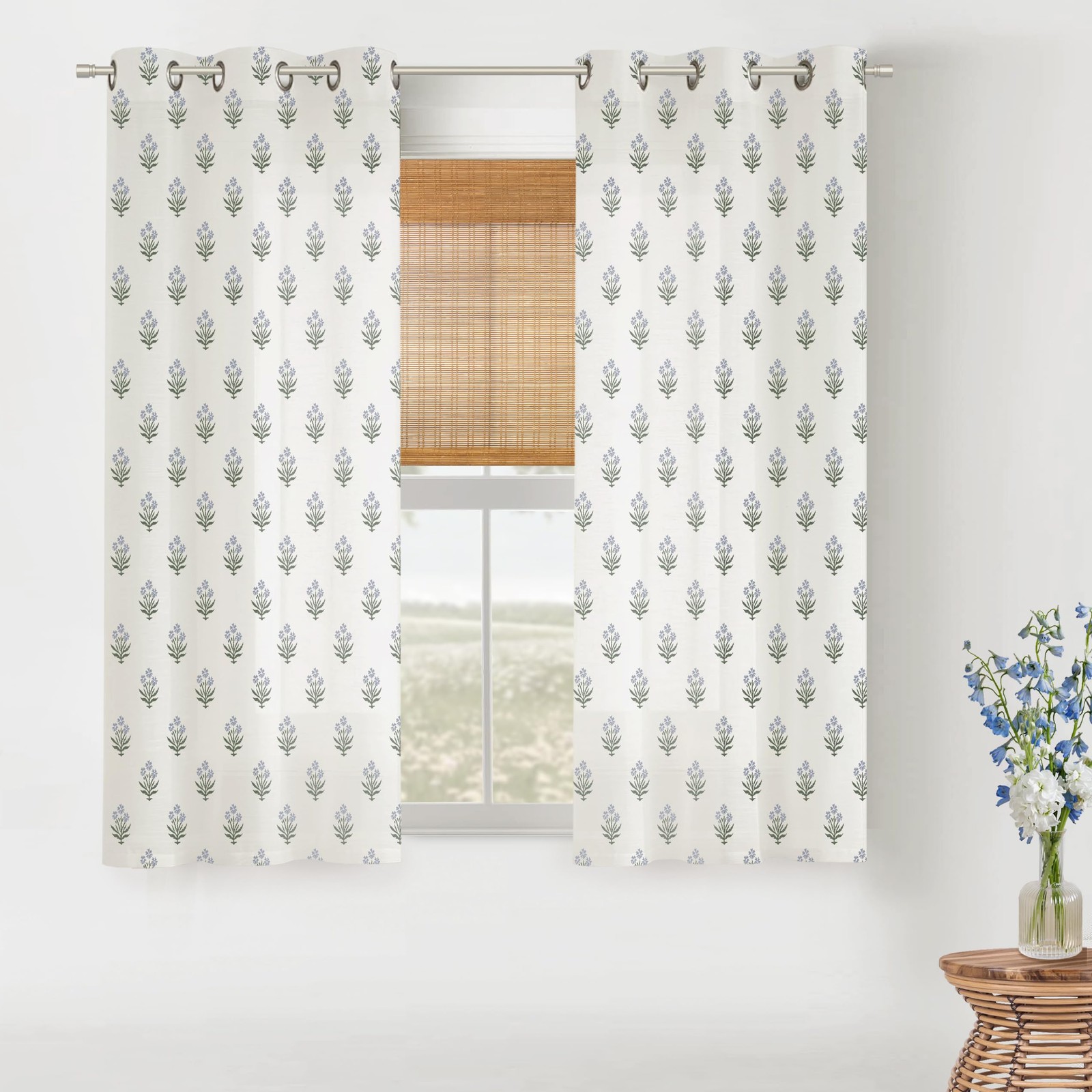 Short Floral Patterned Curtains for Bathroom Window, 45 Inch Length Light Fil…