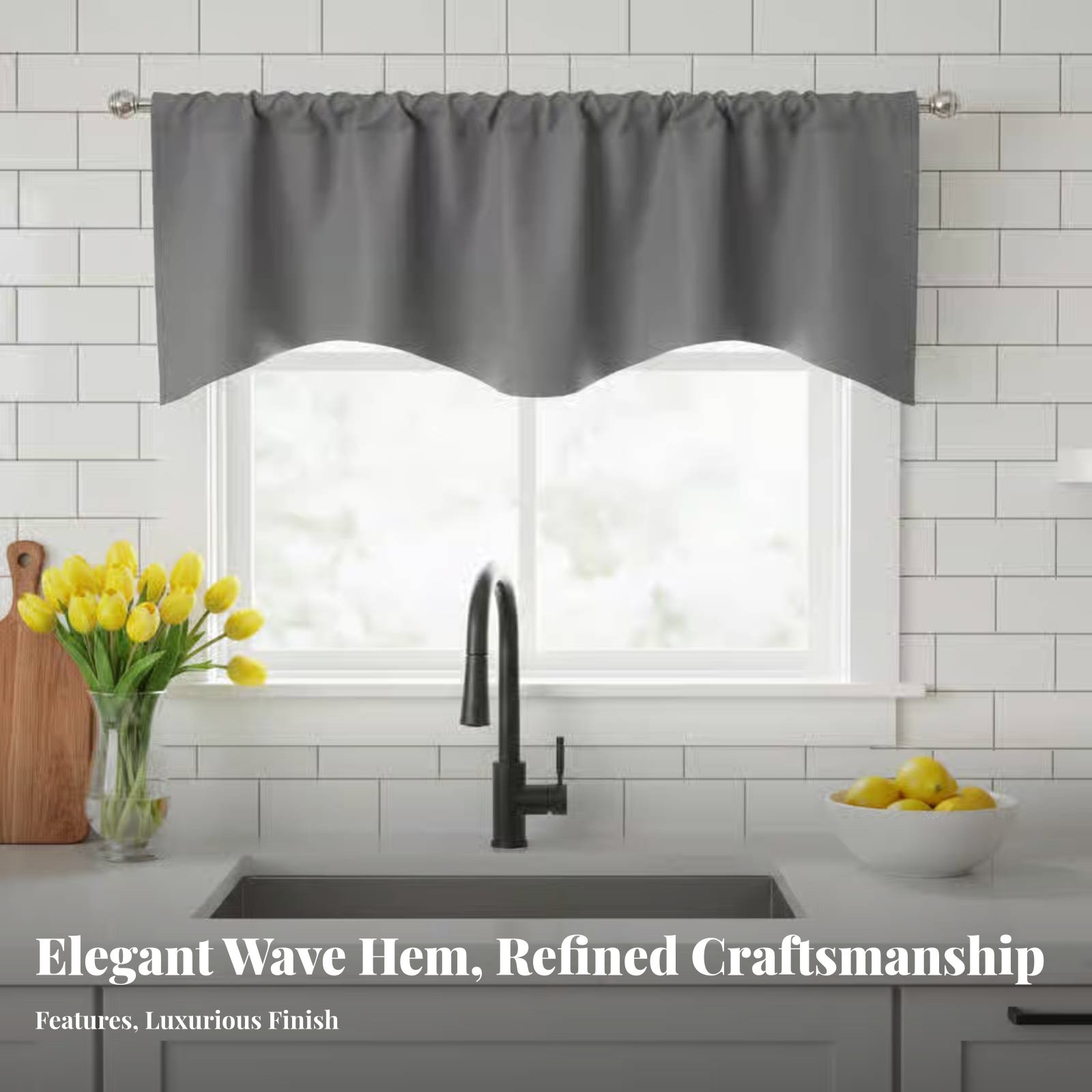 Short Curtain Panel Full-colored Valance Deep Grey