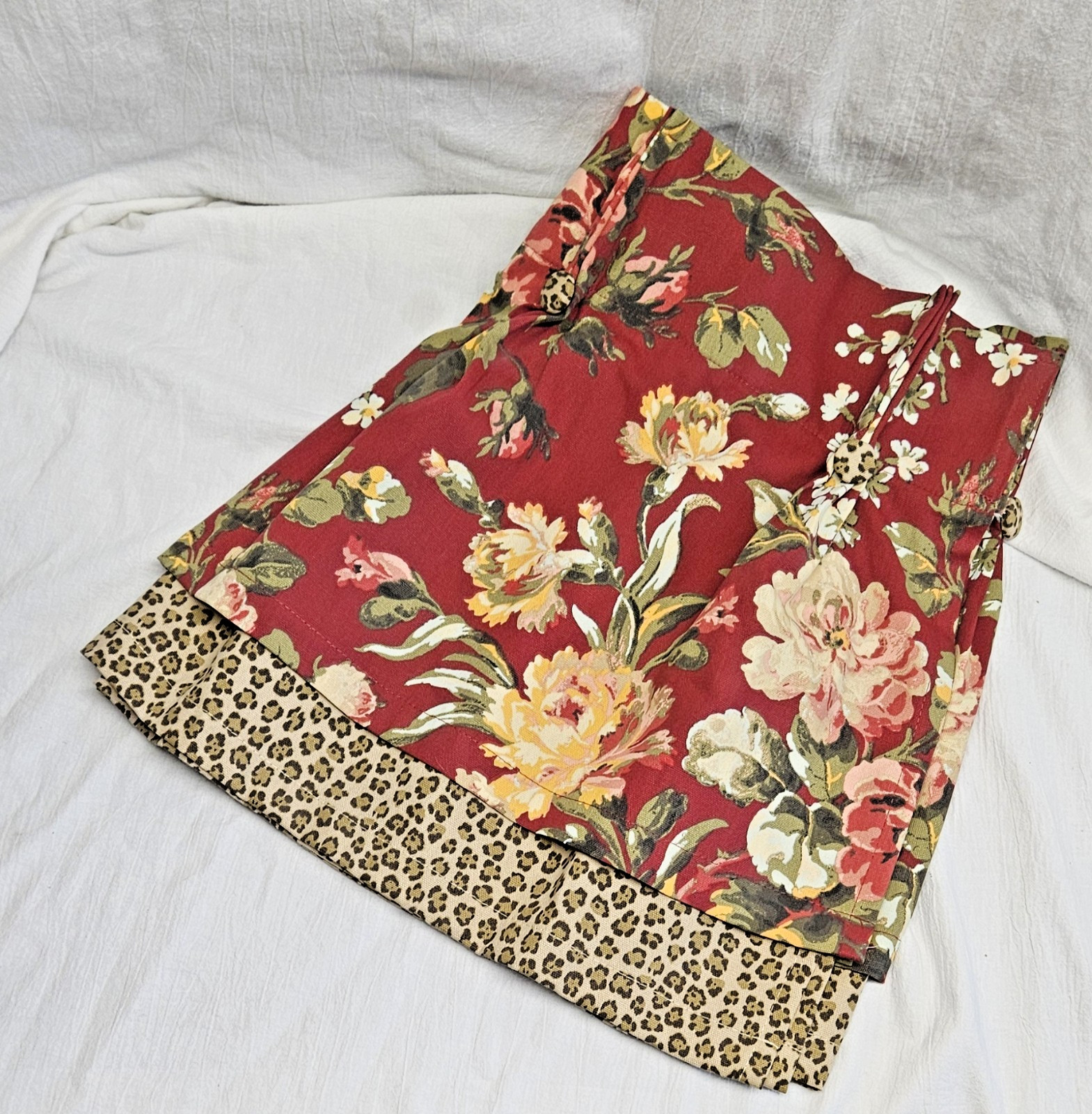 American Living Layered Floral Leopard Valance 48×18 Pinch Pleat Back Tab Cotton