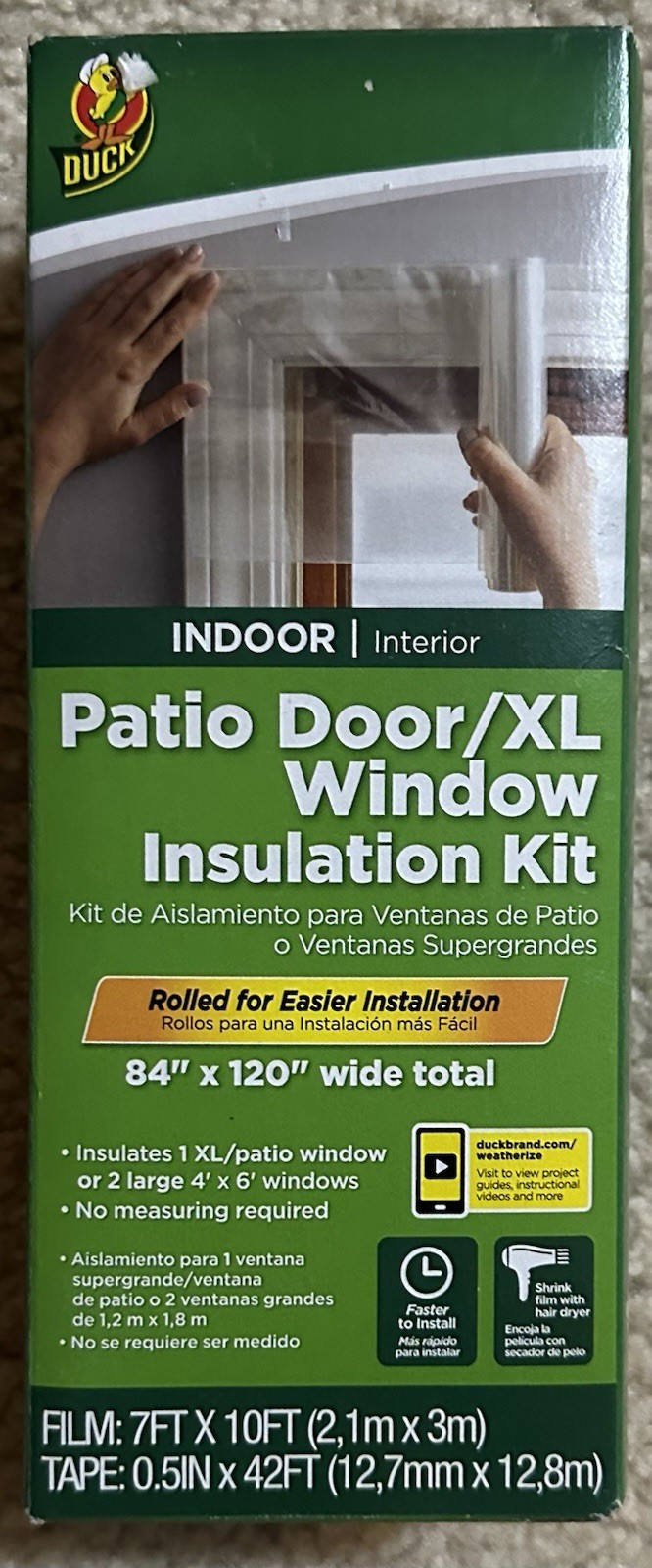 Duck Brand 84 in. x 120 in. Rolled Window Insulation Film Kit, Fits Patio Doors