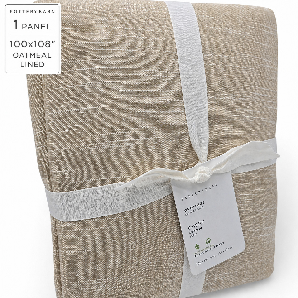 Pottery Barn Emery Grommet Curtain Oatmeal 100×108 Lined Linen Cotton