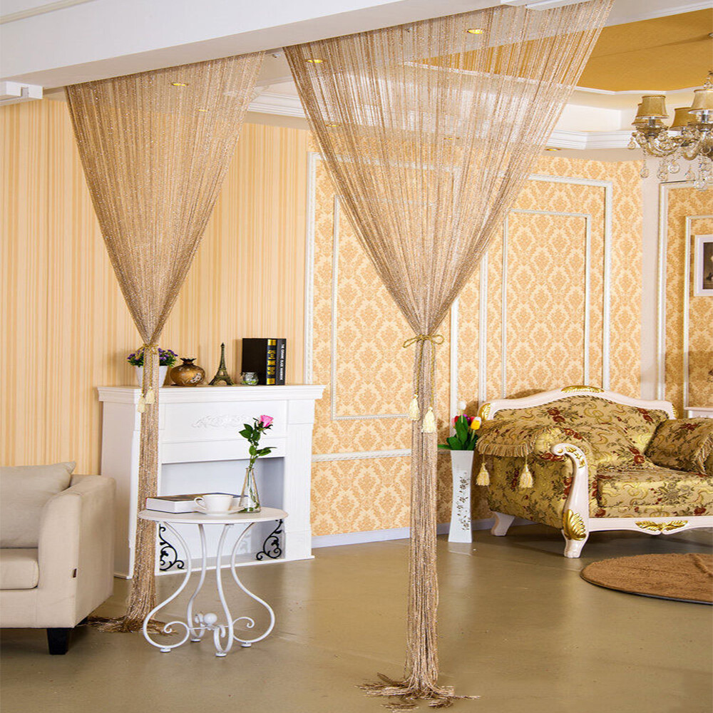 String Door Curtain Bead Silver Ribbon Doorway Room Dividers Window Panel Tassel