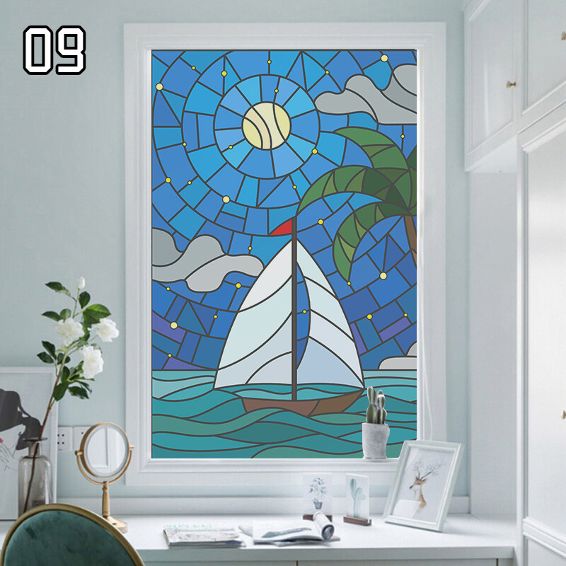 Window Film Retro Oil Painting Static Cling Room Decoration