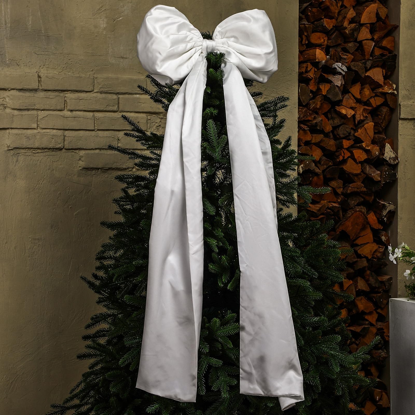 White Christmas Extra Large Satin Bows Giant Xmas Tree Topper Decor 20×47 In