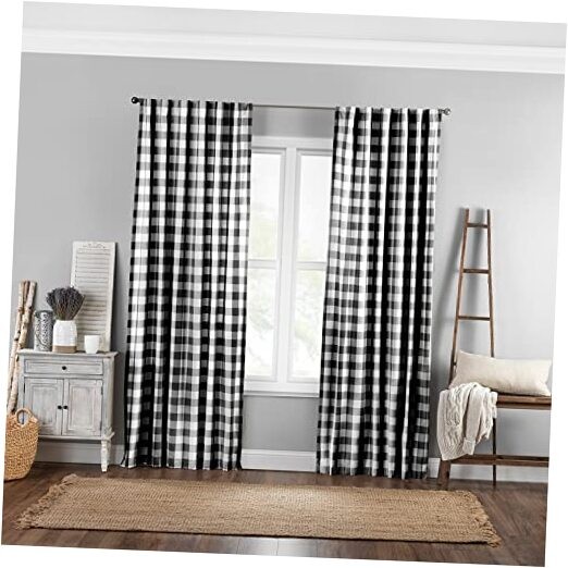 Farmhouse Living Buffalo-Check Window Curtain 52″W x 84″L (Pack of 1) Black