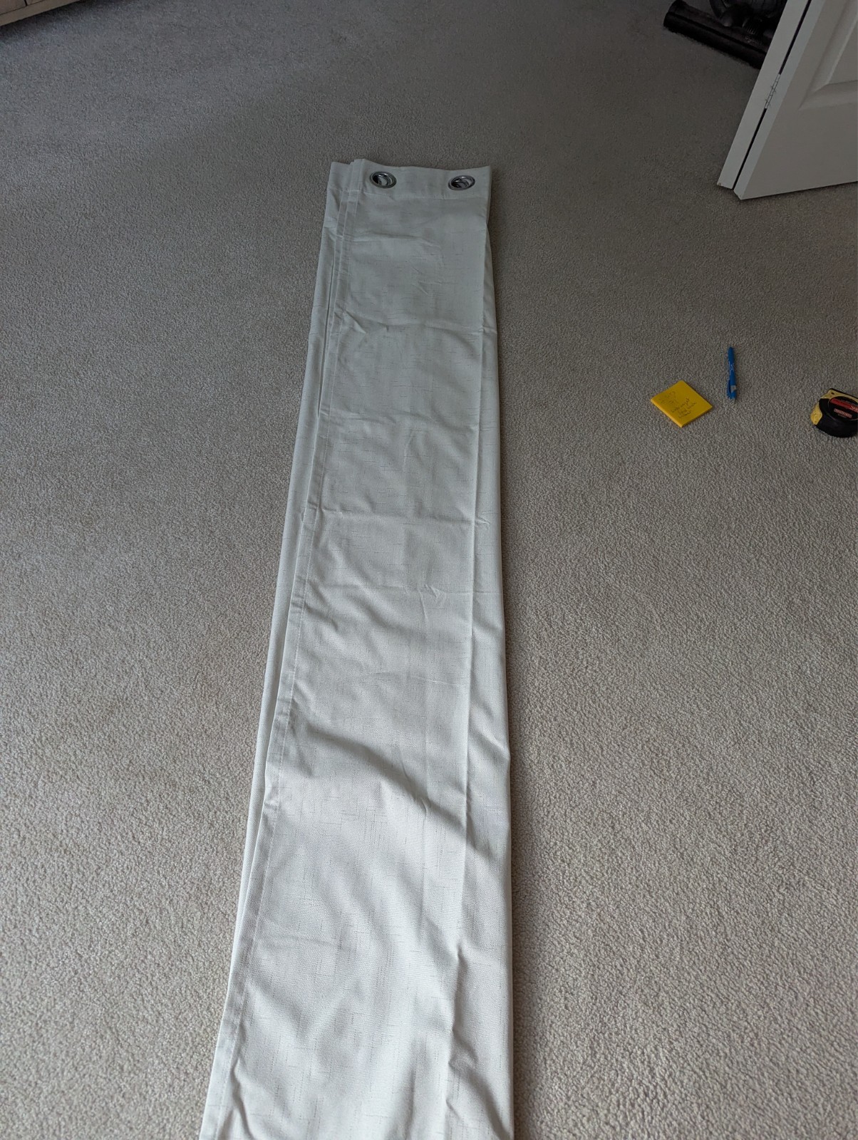 tall winter weight warm drapes color is pale gray/white with hints of linen