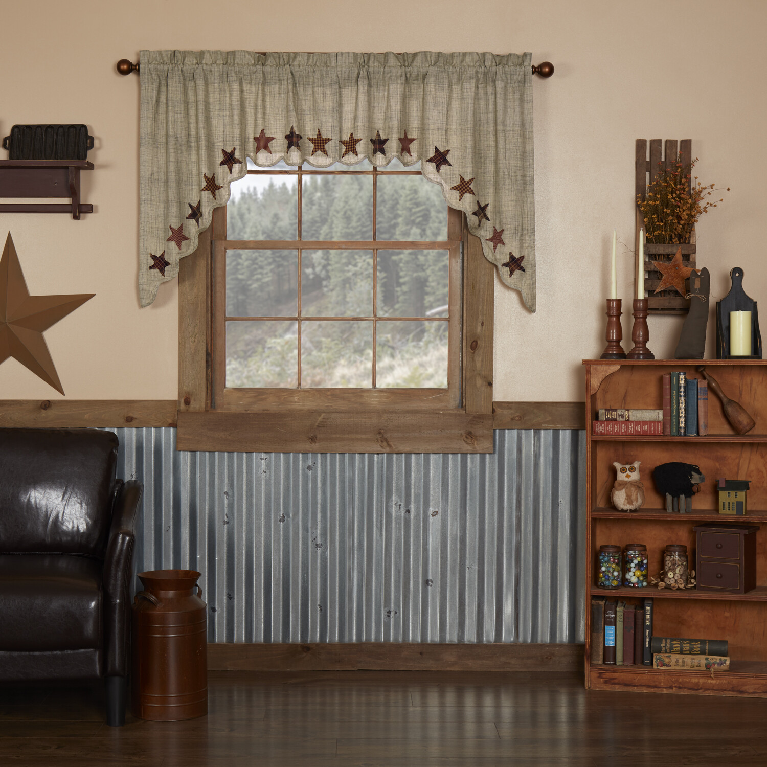 ABILENE STAR LINED SWAG VALANCE 36X36″ 2 PC SET CREME/DARK GREY