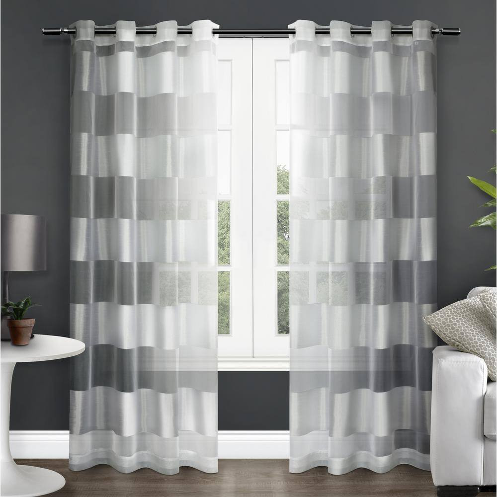 Navaro Winter White Stripe Sheer Grommet Top Curtain, 54 In. W X 96 In. L (Set o