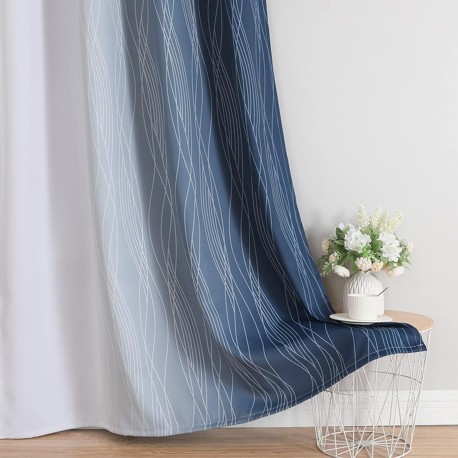 Navy Blue and Greyish White Blackout Curtains for Bedroom 84 Inches Long, Full R