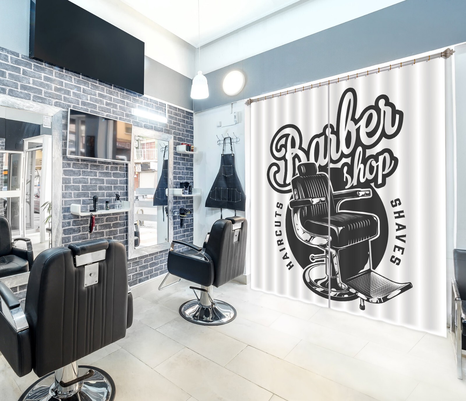 3D Gray Seat A4227 Barber Shop Photo Curtain Window Blockout Fabric Amy 2023