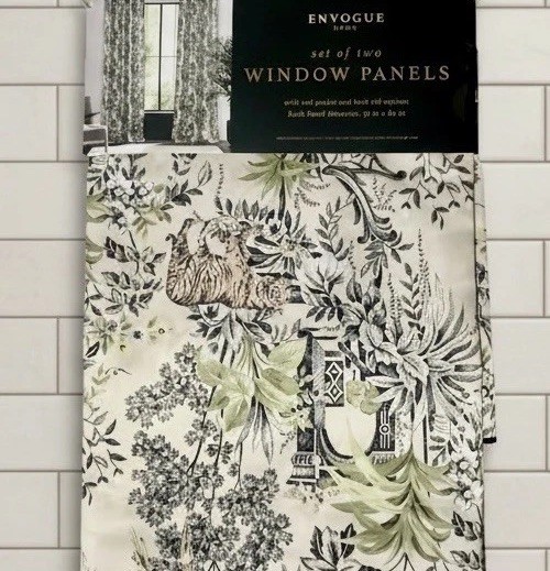 NWT Envogue 2 pc Window Curtains Asian Toile Jungle Tigers Birds ea 37″ x 84″ lg
