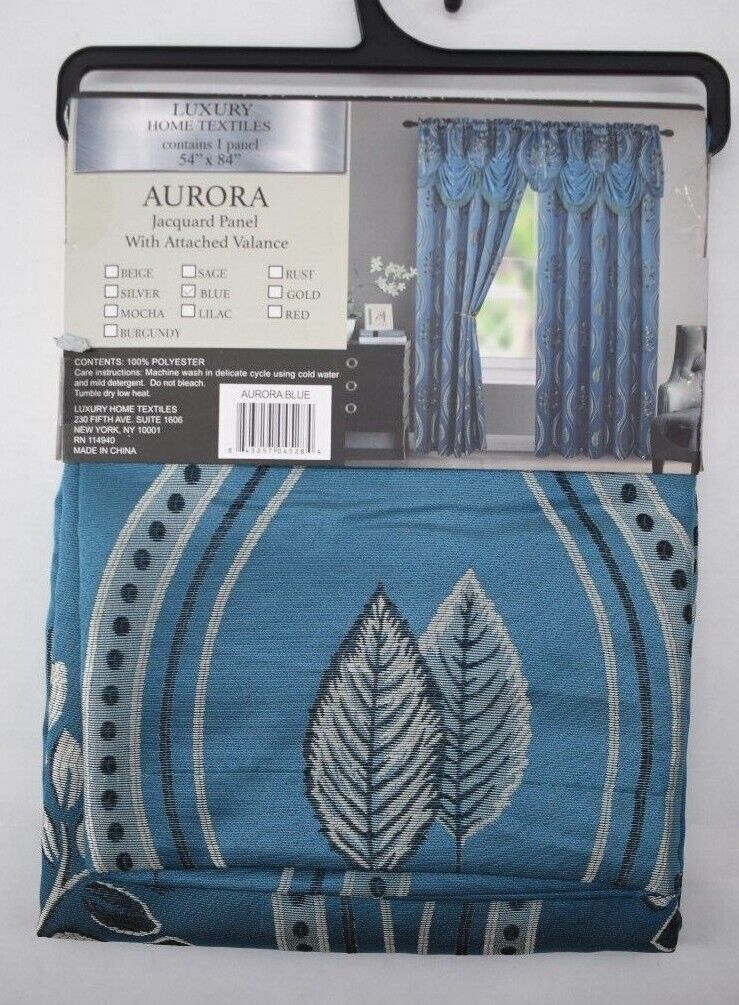 Luxury Home Textiles Aurora Tree Leaf Jacquard Panel w Valance Blue 54″ x 84″