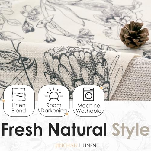 Linen Floral Valance for 50″W x 18″L (Pack of 1) Blooming Black on Beige