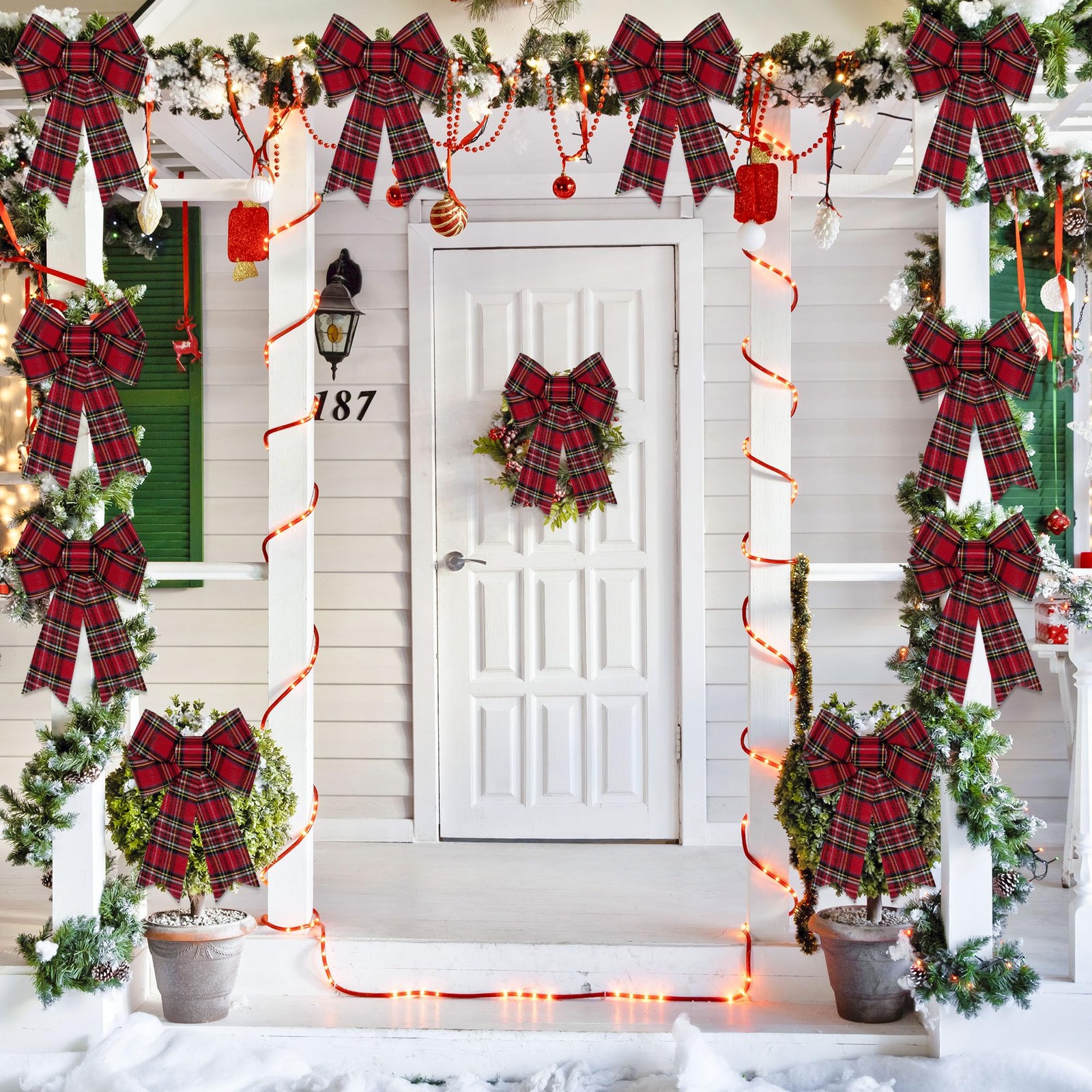6 PCS Christmas Tree Decor, 9 x 12 Inch Large Christmas Bows, Buffalo Plaid W…