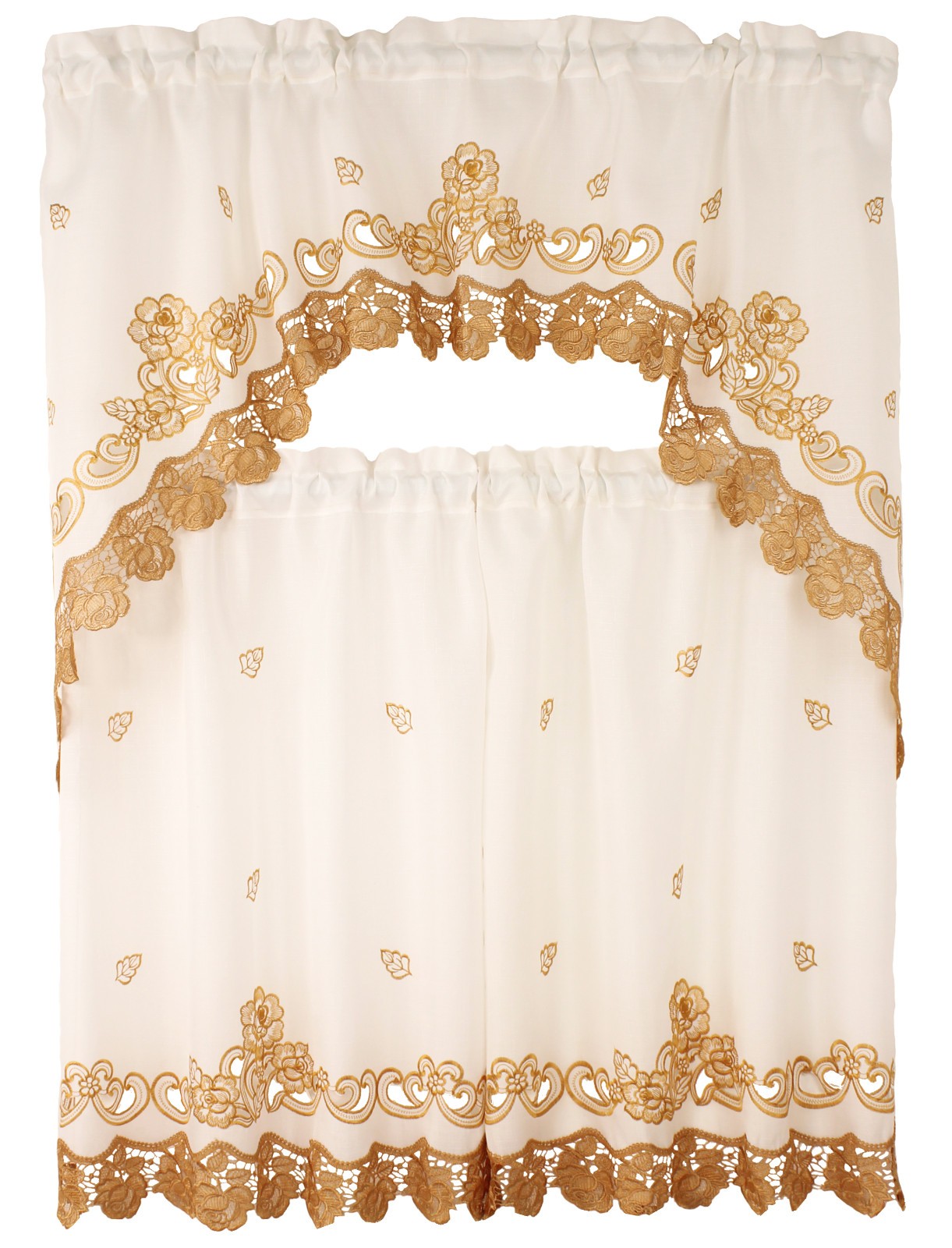 Kathy Embroidery Design Kitchen Curtain with Swag and Tier Set 36″ x 60″ Gold