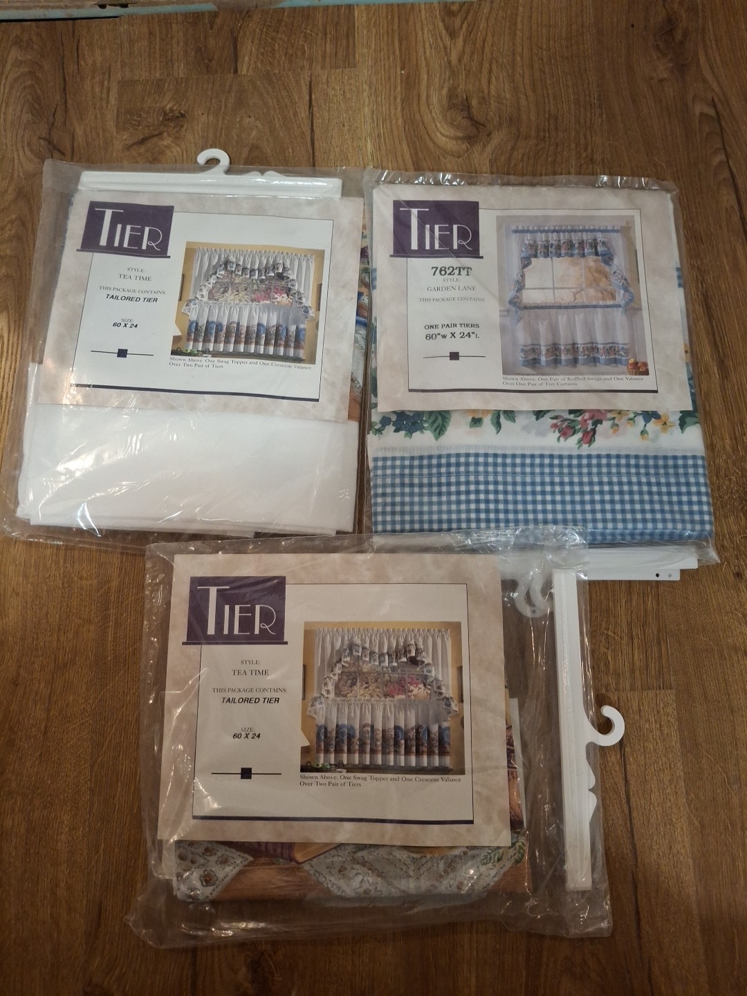 VTG Curtain Tiers & Swag Valance Set (60″ W× 24″ L) Garden Lane & Tea Time Set3
