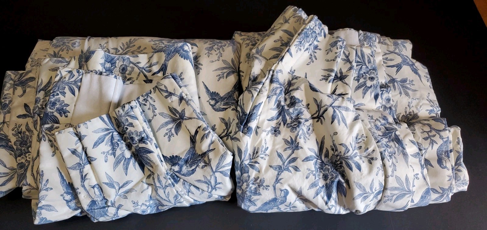 Custom Made Pinch Pleated Lined Drapes Blue/White Birds 2 Panels Ea *18″x 97″*