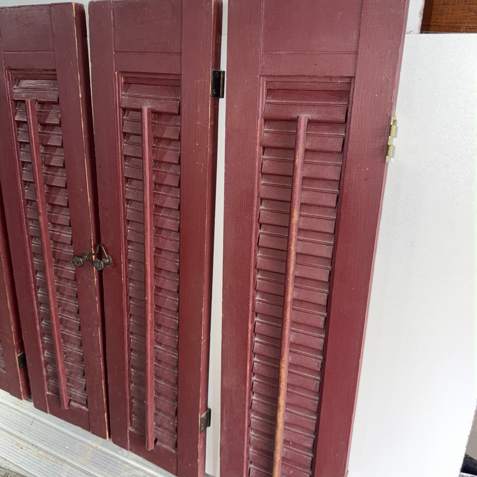 Red painted Shutters 24 1/2 X 23 louvered interior wood shutters 4 panels