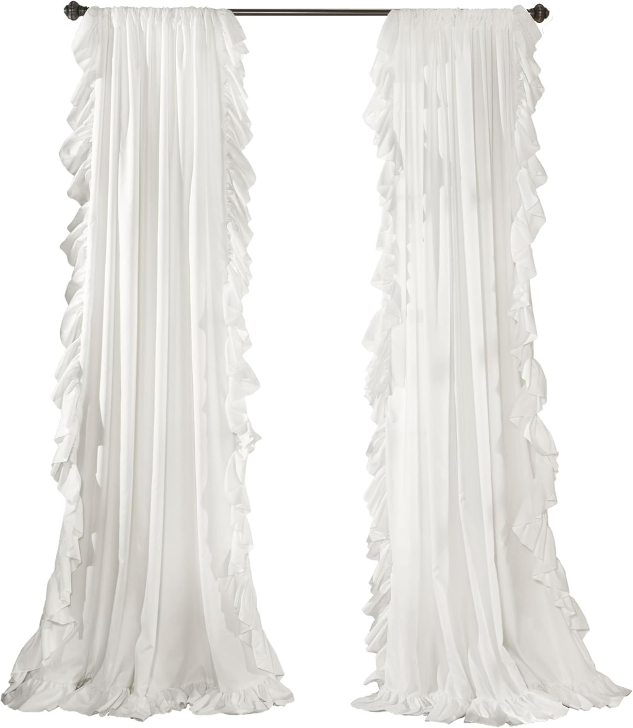Reyna Ruffle Window Curtain Panel Set, Pair, 54″ W x 84″ L, White – Flowy