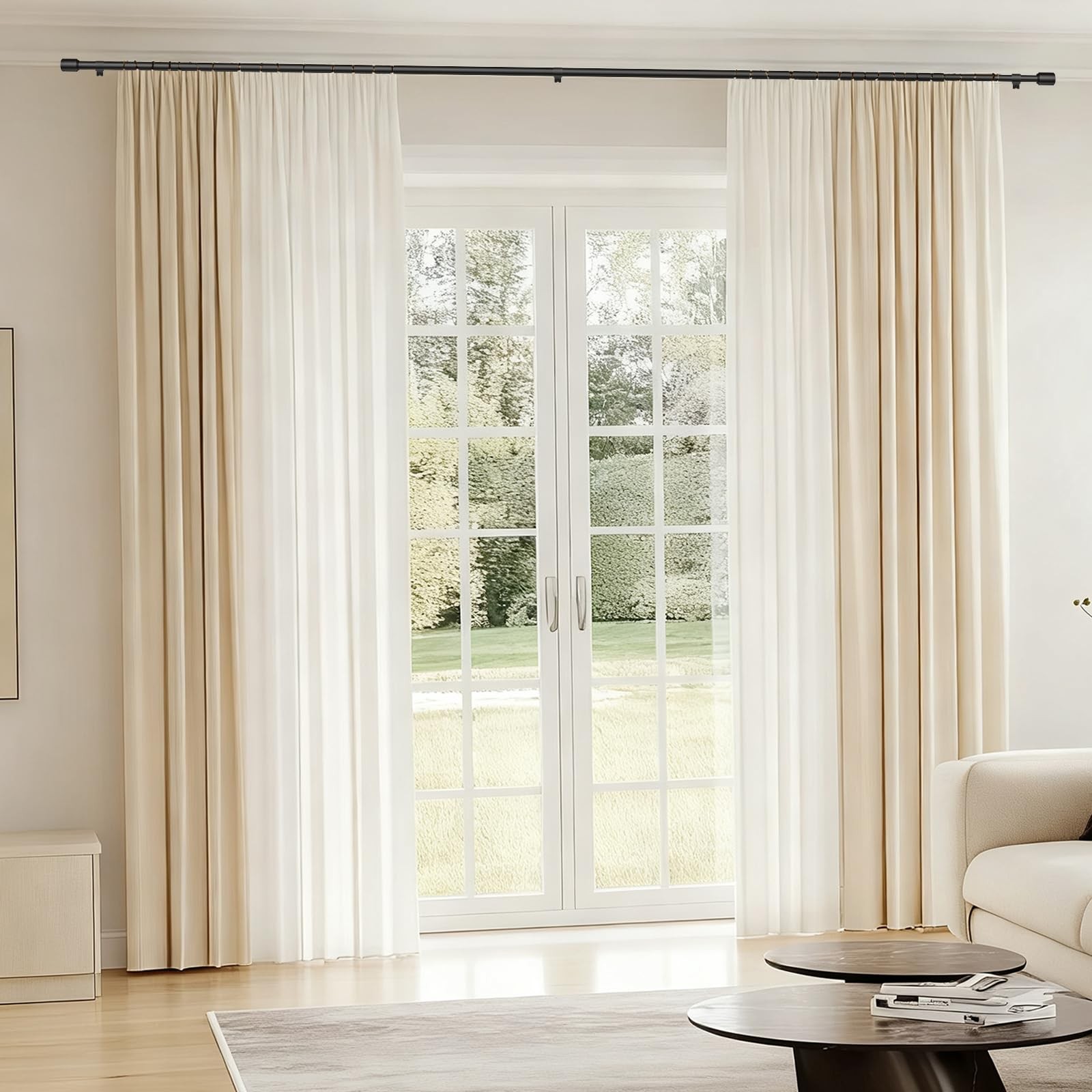 5/8 Dia Curtain Rods 30-90 Inch Adjustable Splicing Black With Brackets 2 Pack