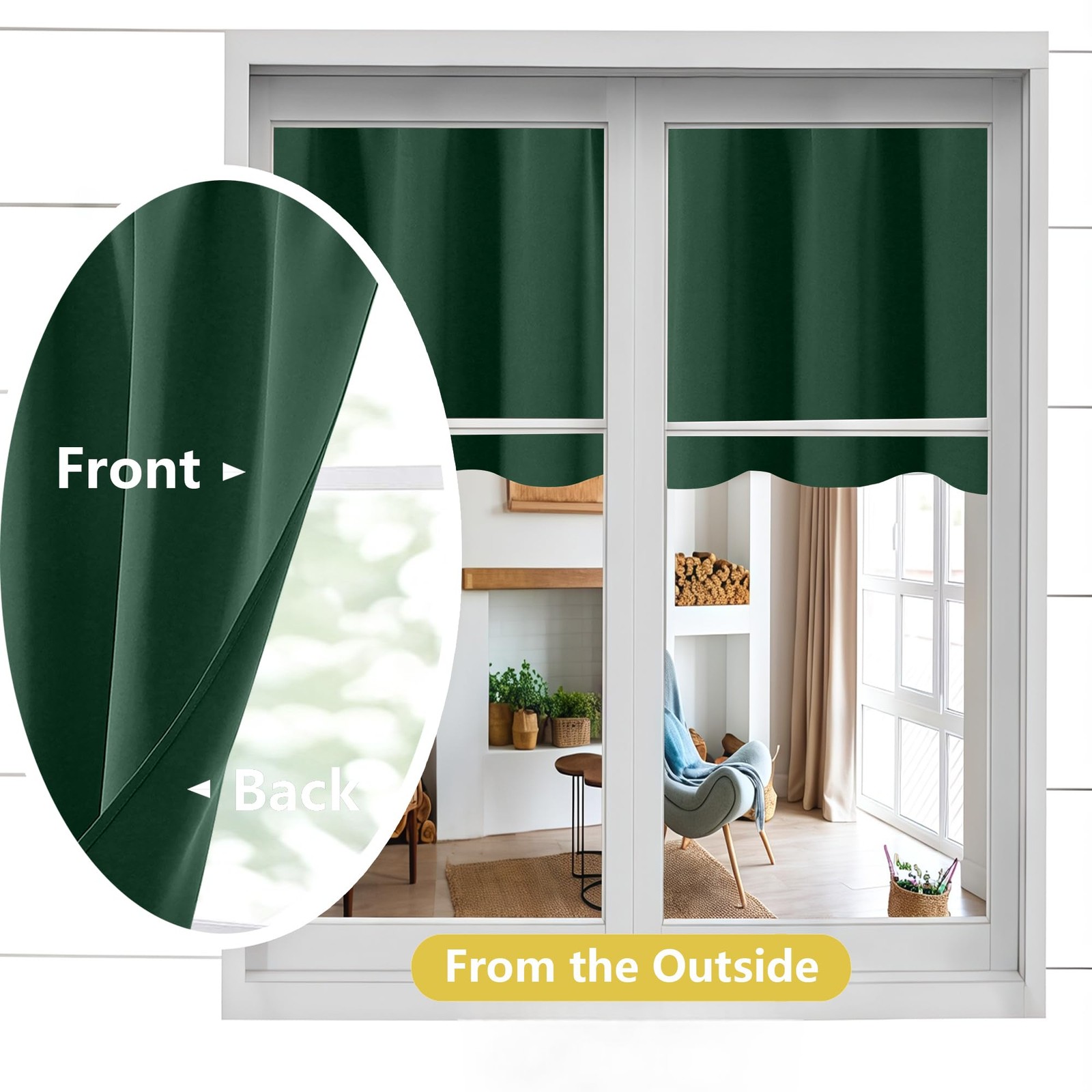 Blackout Tier Curtains 24″ for Kitchen, Bathroom, RV, 2 Panels, Rod Pocket