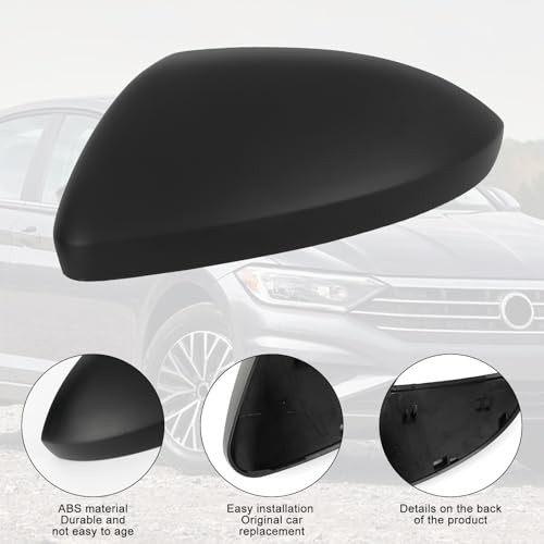 Rearview Mirror Cover Cap Compatible with VW Jetta Left + Right Matte Black