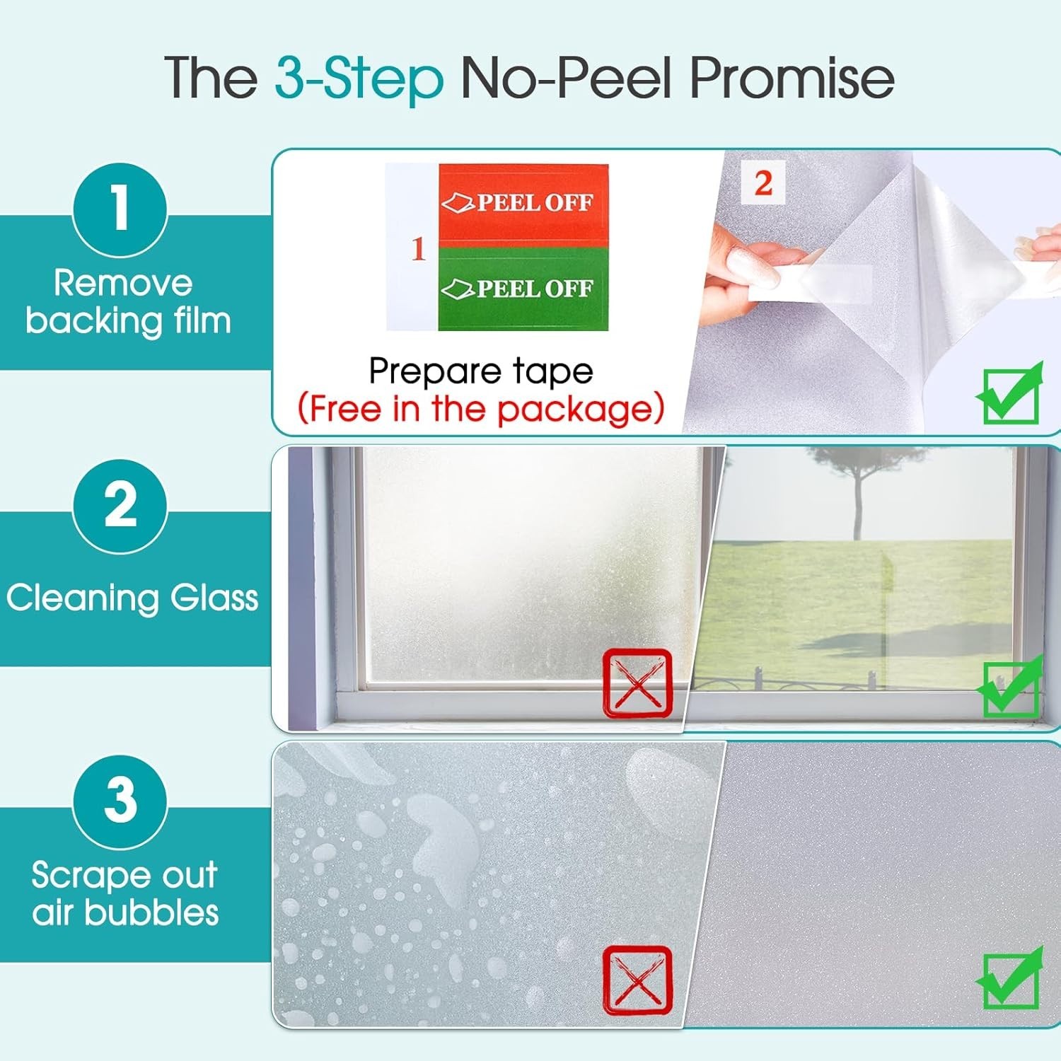Window Privacy Film Frosted Glass 17.5 x 78.7 Inch Vinyl Anti Glare Clings