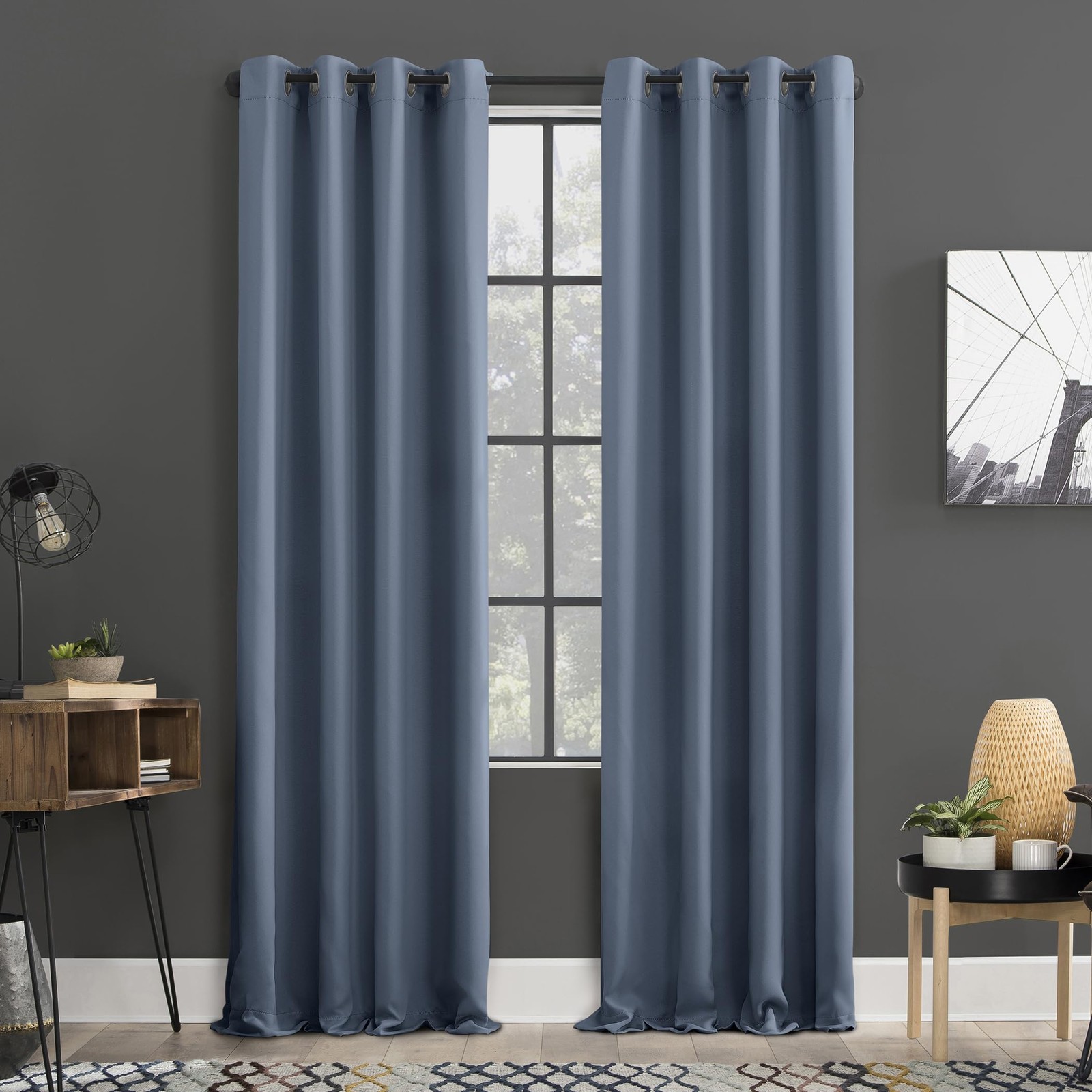 Soho Blackout Curtains, Energy Saving, 137.2 x 213.4 Inches, Denim Blue, Pack of 2