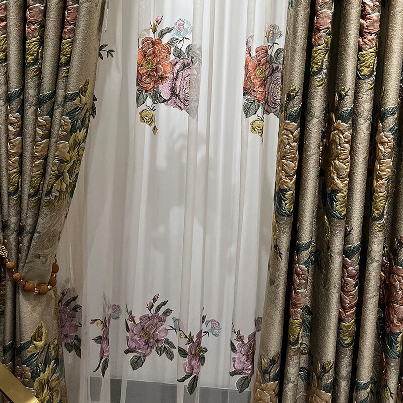 high-grade European jacquard chenille relief thick valance curtain tulle M1560