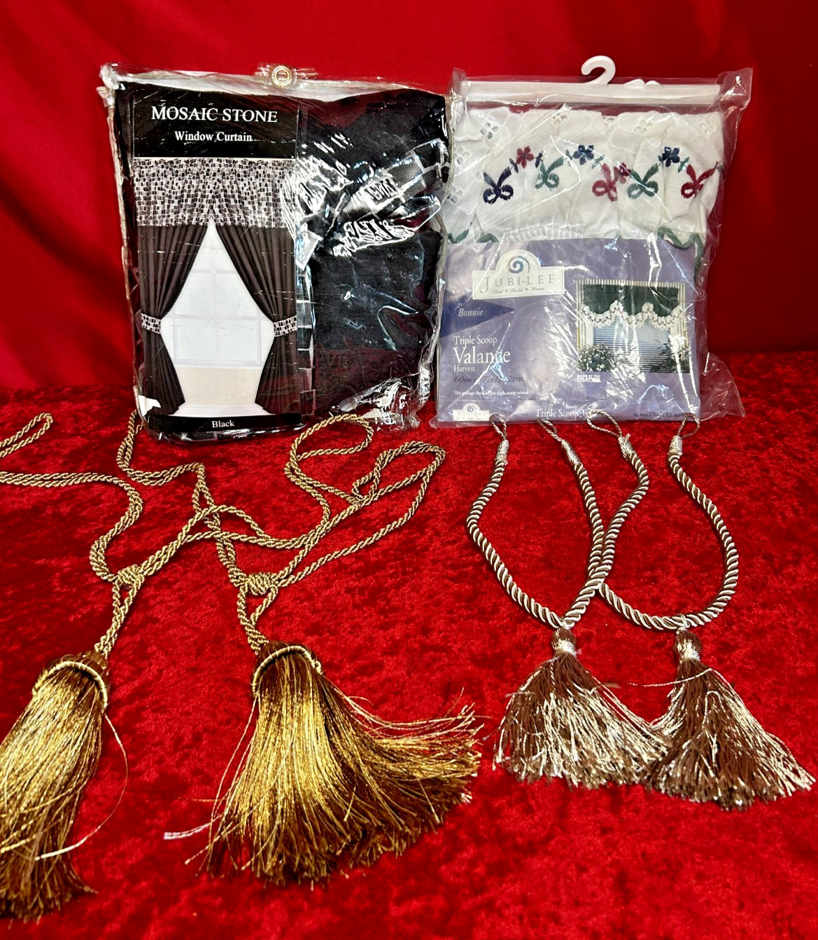 Lot of Assorted Window Treatments Coverings Curtains Valances Tassels etc.