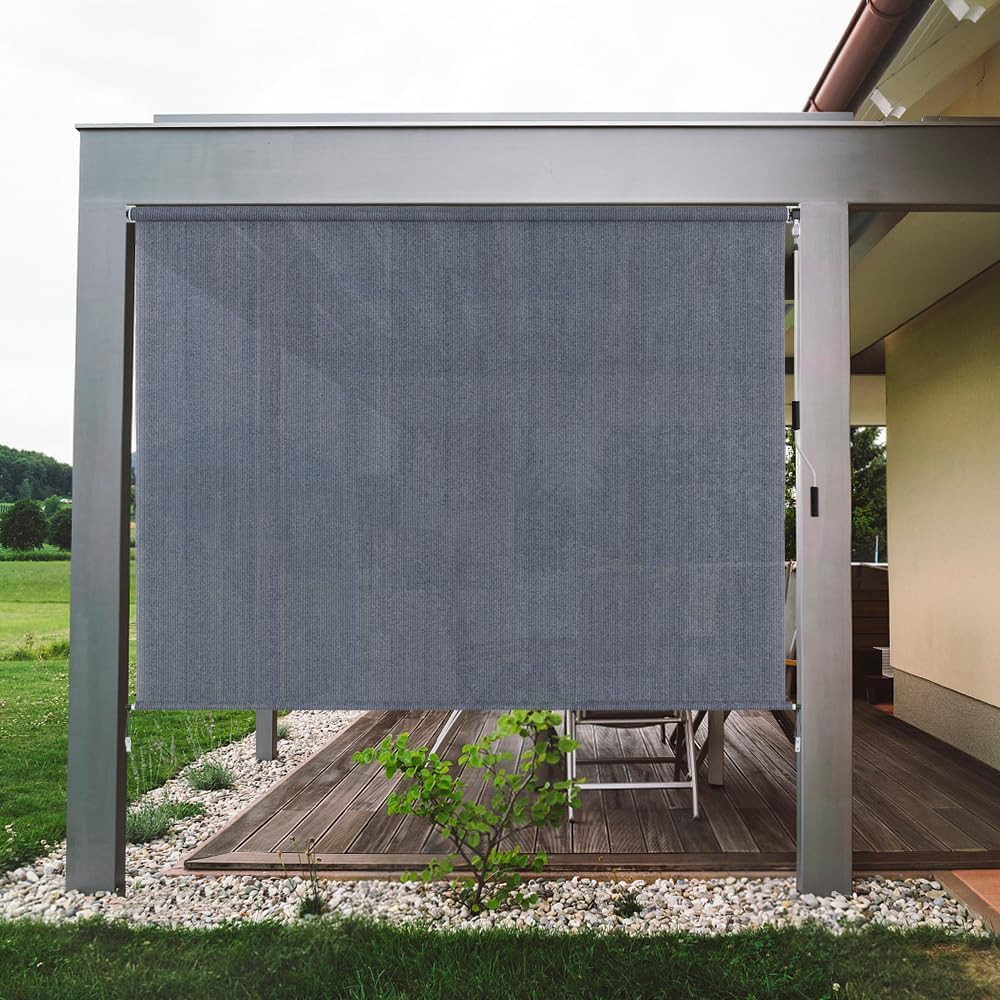 Outdoor Sunshade Roller Shades 48″ W X 72″ H, Cordless Roll up Shade Blinds Priv
