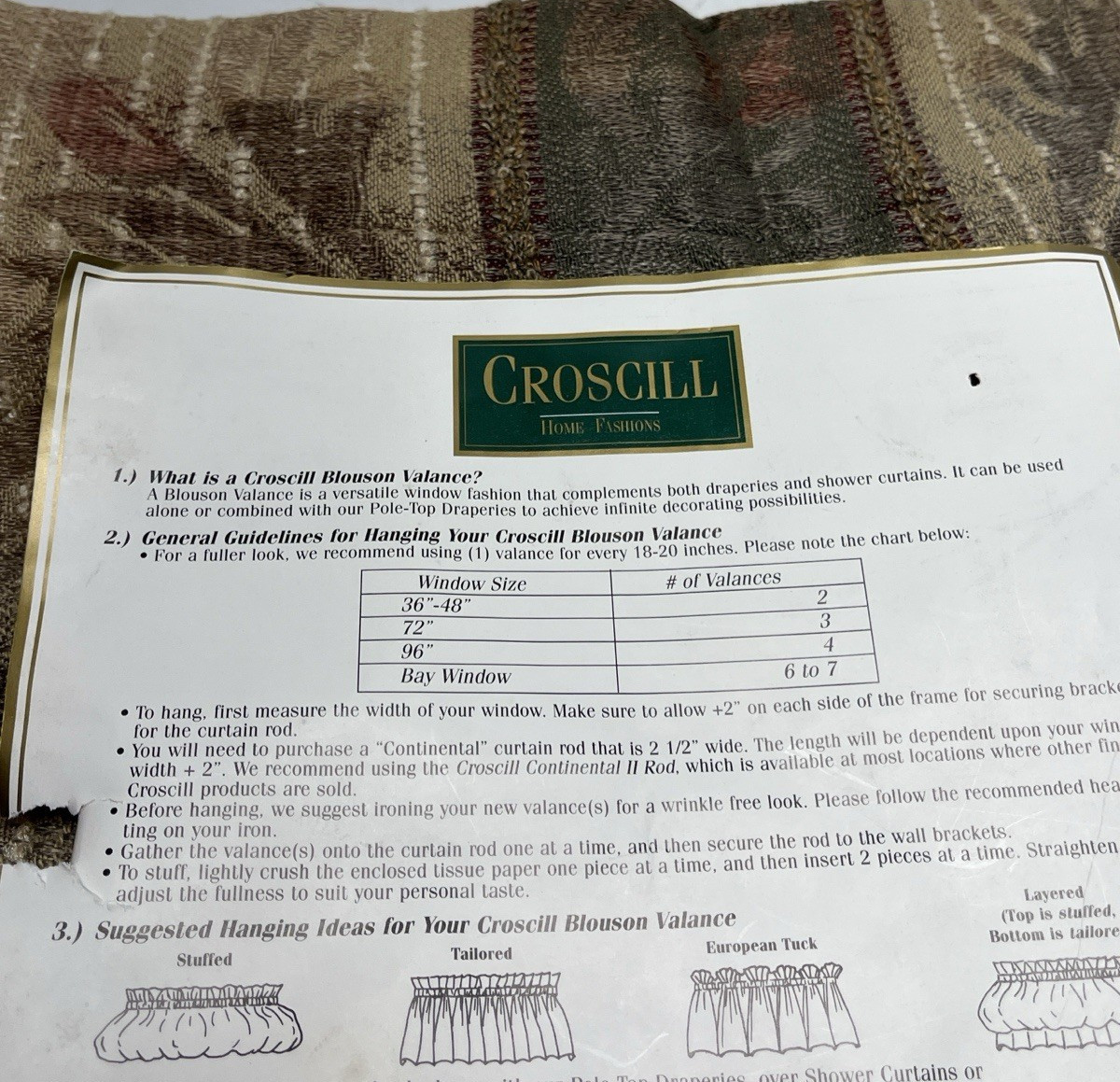 Croscill Blouson Valance 89”x15” Logan Gold BV3652 Antique