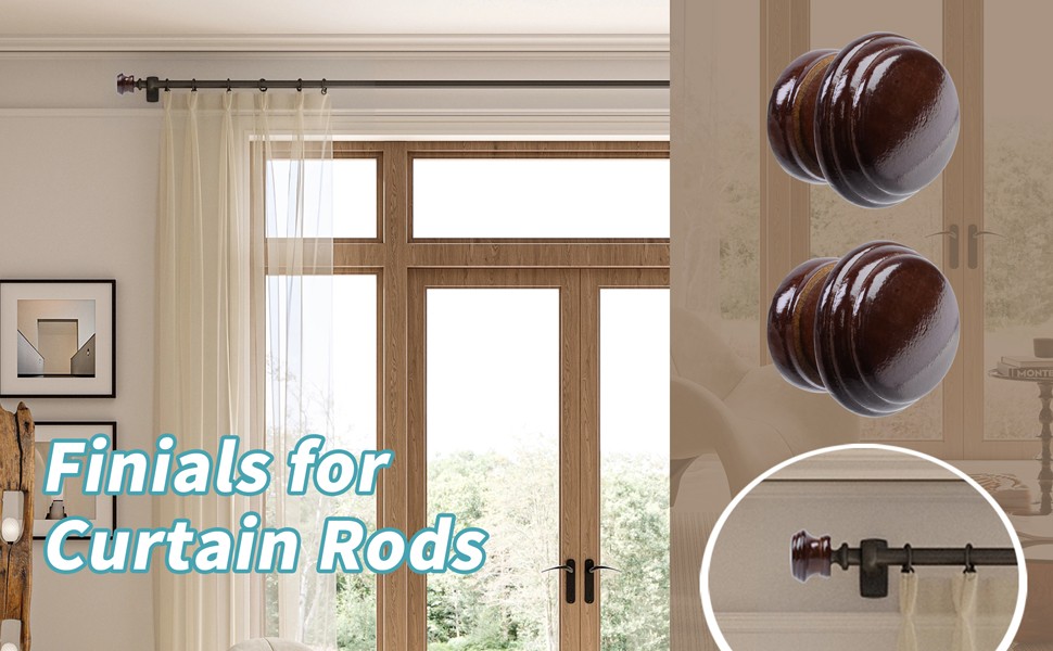 Curtain Rod Finial Replacement for Living Room,Bedroom,2Pcs | Screw on Curtain