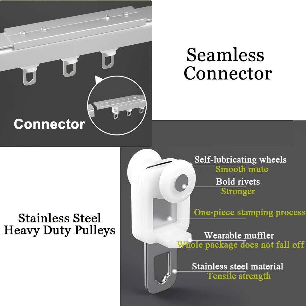 Heavy Duty Curtain Track System – 2M Silent Aluminum Rails Ceiling&Wall Mount