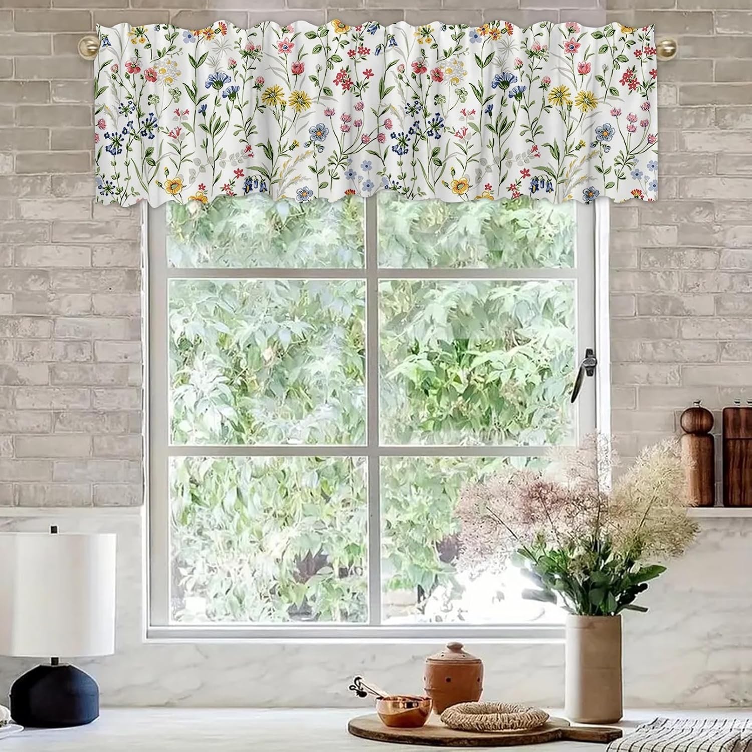 54×18 Inches Watercolor Floral Window Treatment Valance Farmhouse Wildflowers