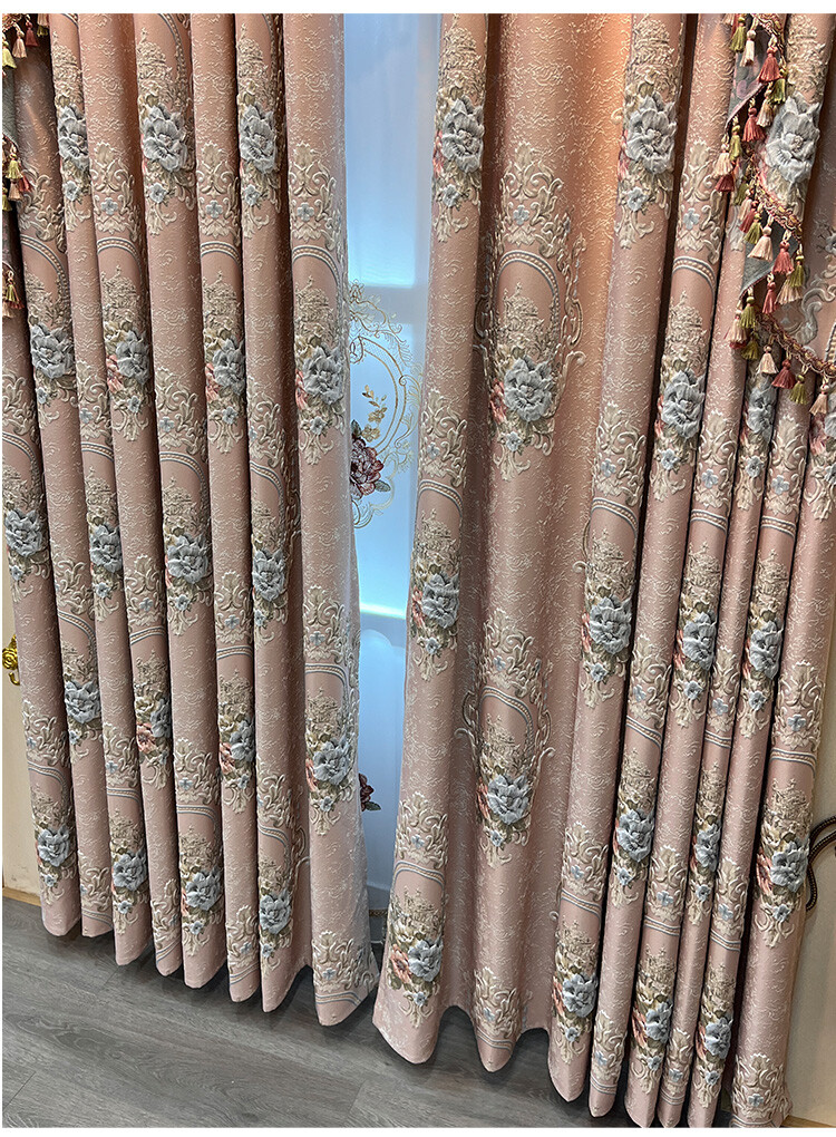 Custom American retro livingroom pink cloth blackout curtain tulle valance C1645