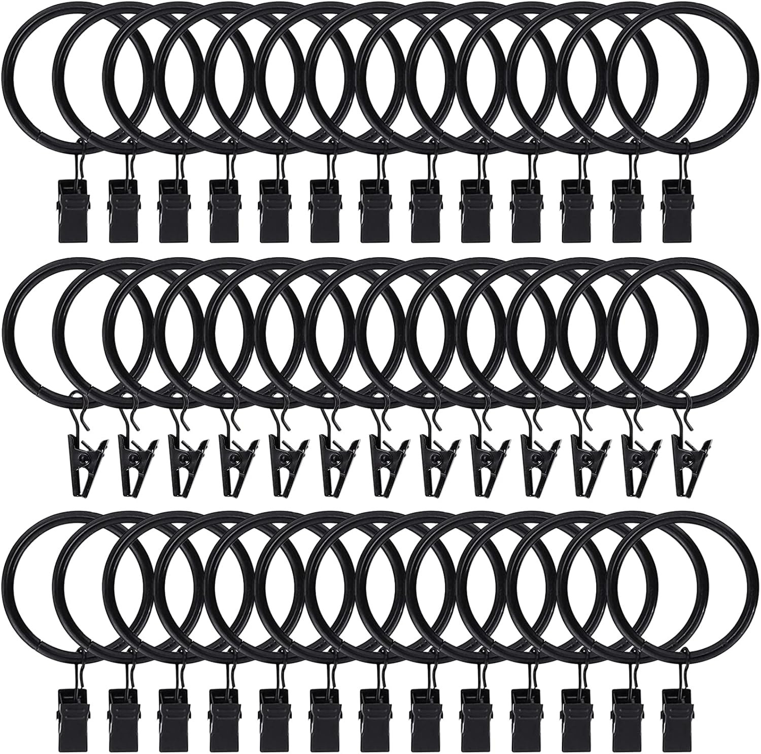 Anillos Cortina Clip Ganchos 1.5 in Negro Metal Inoxidable Pack 44 Unidades Lux