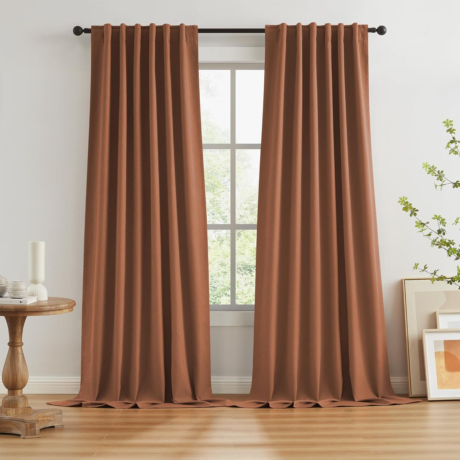 Rust Blackout Curtains 108 Inch 2 Panels Linen Blend Thermal Drapes W50 L108