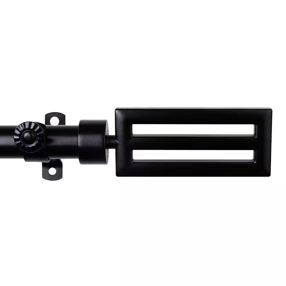 66 In. – 120 In. Telescoping Single Curtain Rod Kit in Black with Sterling Finia