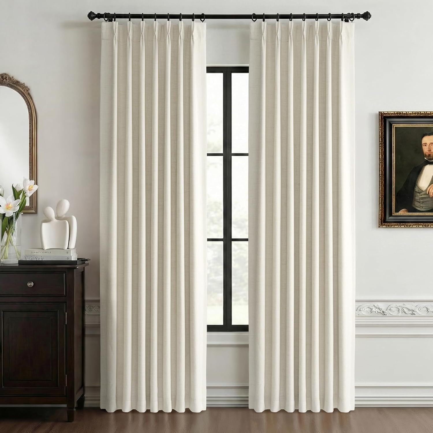 100% Blackout Shield Linen Look Textured Pinch Pleated Curtains Blackout Drapes